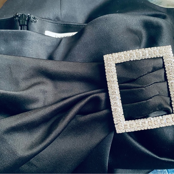 House of CB “Naima” Black Satin Rouched Buckle Mini Skirt - Picture 5 of 5